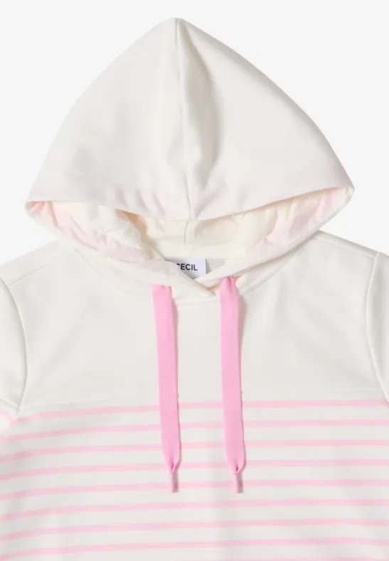 Sweat-shirt à manches courtes avec capuche et rayures light blush rose