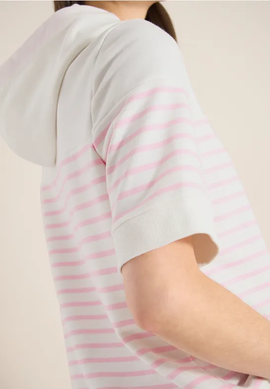 Sweat-shirt à manches courtes avec capuche et rayures light blush rose