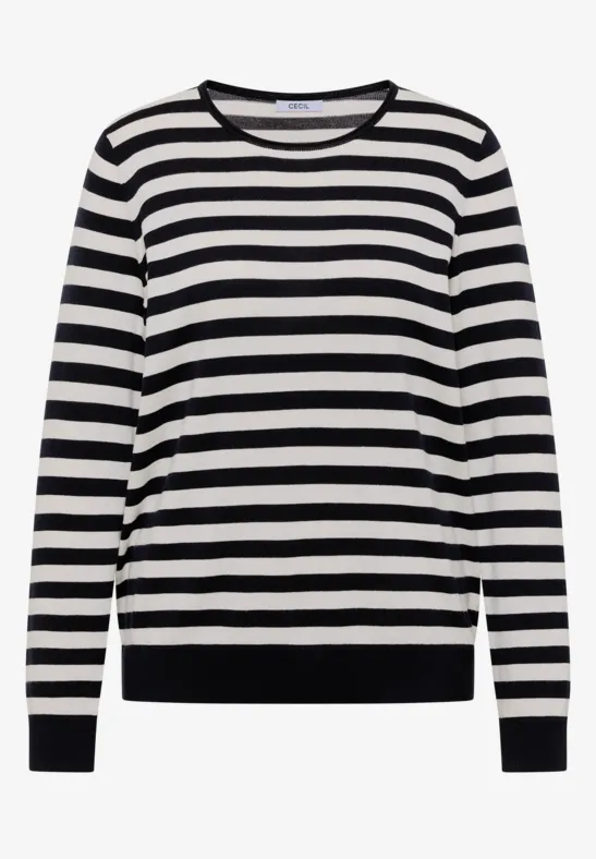 Schwarz-weiß gestreifter Pullover mit langen Ärmeln