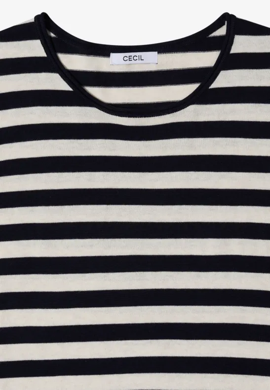 Schwarz-weiß gestreiftes T-Shirt mit Rundhalsausschnitt.