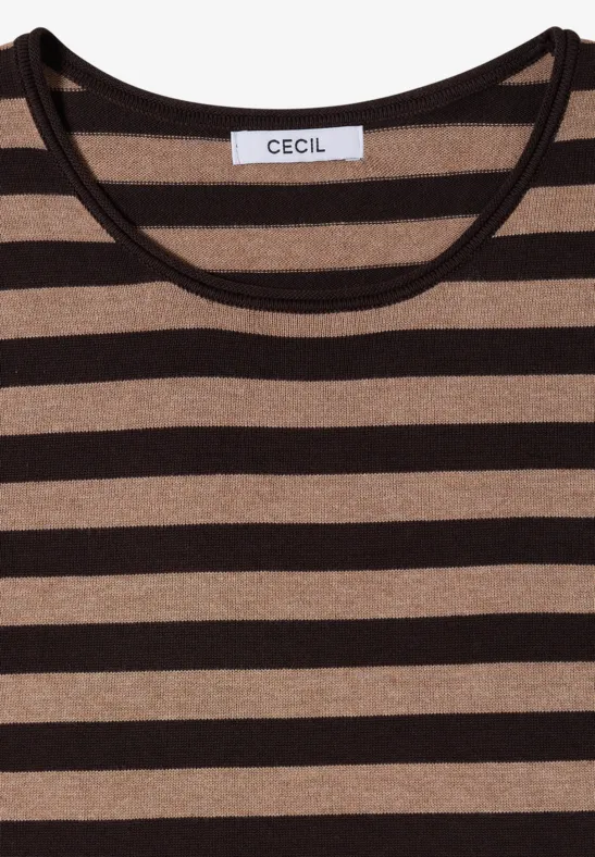 Braunes und schwarzes gestreiftes Damen-T-Shirt mit Rundhalsausschnitt von CECIL.