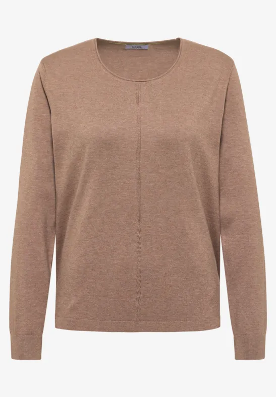 Simple pull marron pour femme avec encolure ronde et manches longues