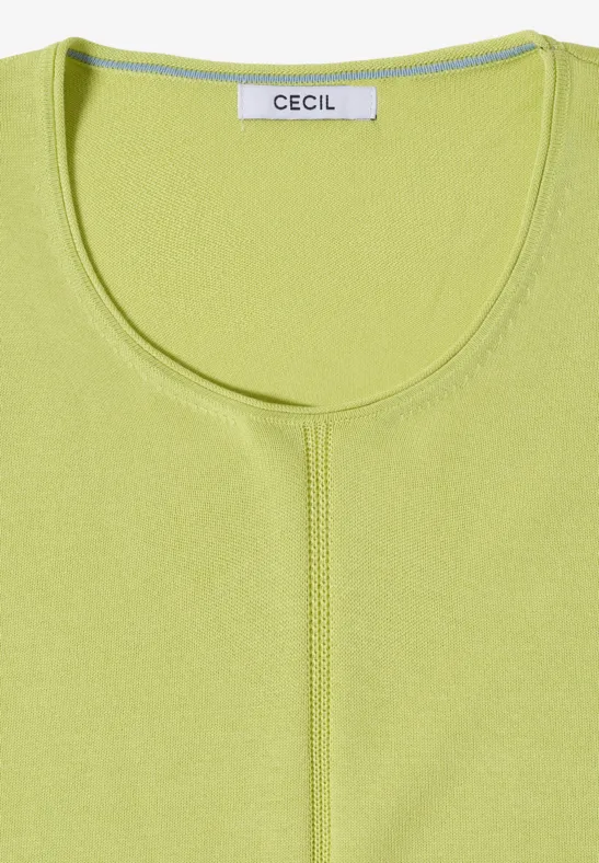Débardeur vert anis à encolure ronde, sans manches, avec étiquette de marque visible.