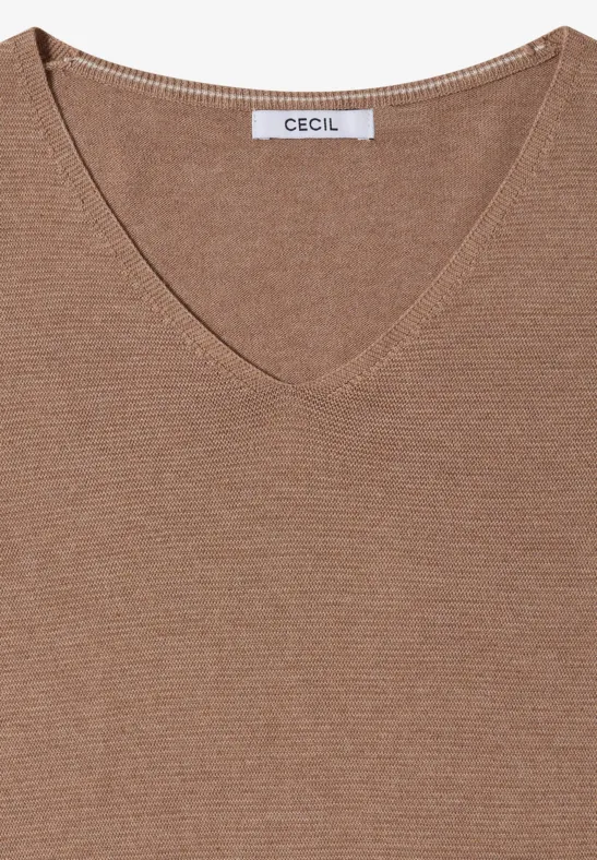 Brauner V-Ausschnitt Strickpullover mit CECIL Label