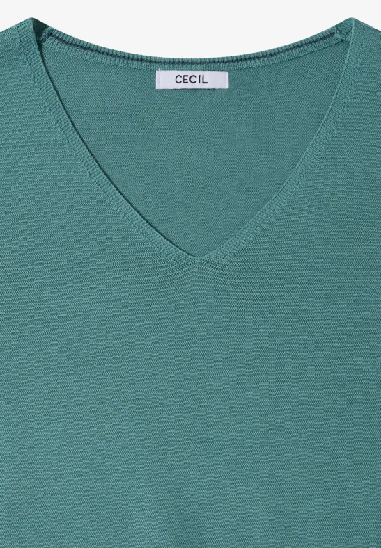 Grüner V-Ausschnitt-Pullover von CECIL, leichter Strick, schlichtes Design.