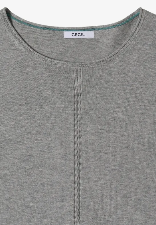 T-shirt gris à manches longues avec couture centrale apparente et étiquette CECIL au col.