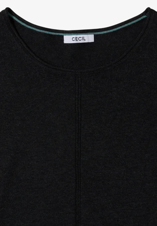 Pull noir à manches longues, col rond et étiquette de marque CECIL