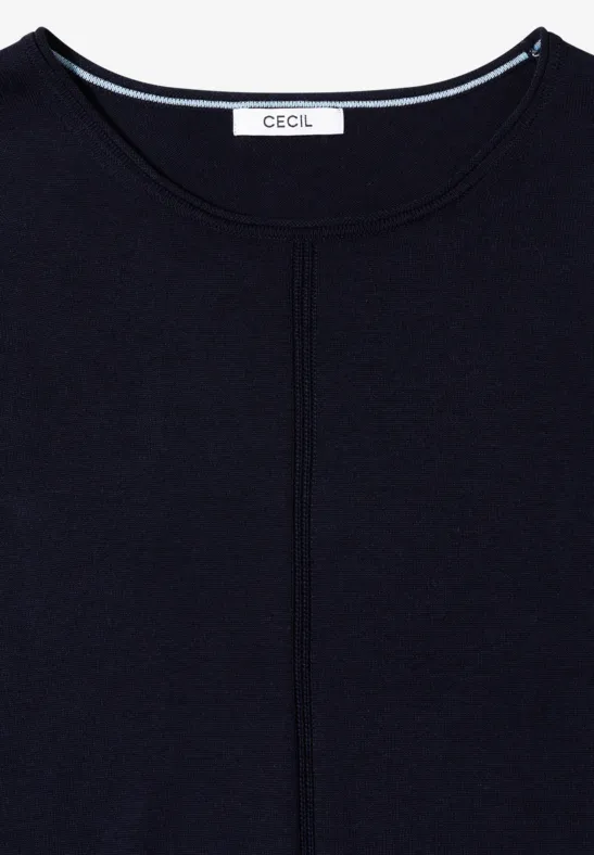 Schlichtes dunkelblaues Langarmshirt mit Rundhalsausschnitt und dezenter Mittelnaht.