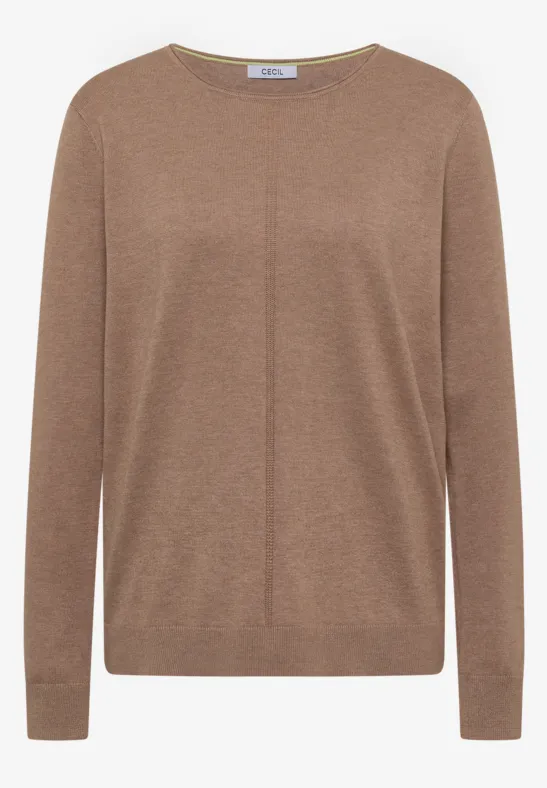 Schlichter brauner Pullover mit langen Ärmeln und Rundhalsausschnitt.