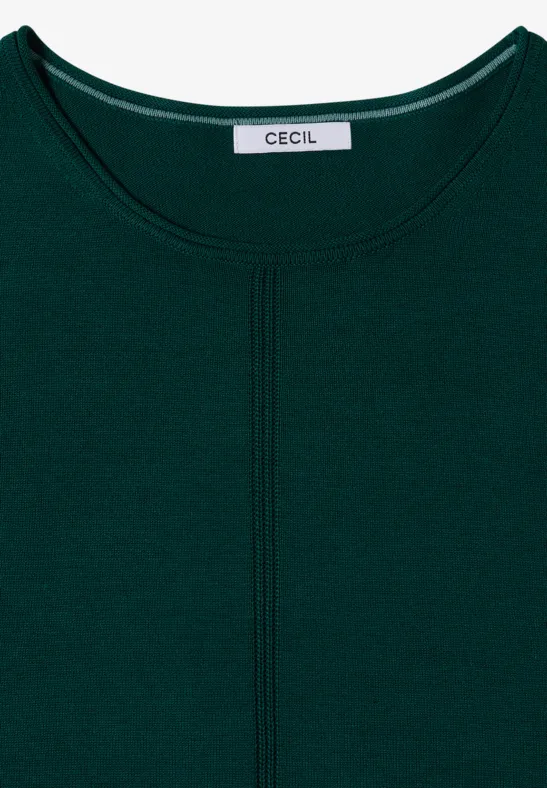 T-shirt femme vert foncé à encolure ronde et couture centrale, marque CECIL.