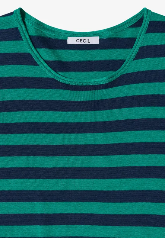 Grün-dunkeltürkises, gestreiftes Damen-T-Shirt mit Rundhalsausschnitt von CECIL.
