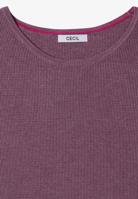 Pull violet côtelé plié avec encolure ronde