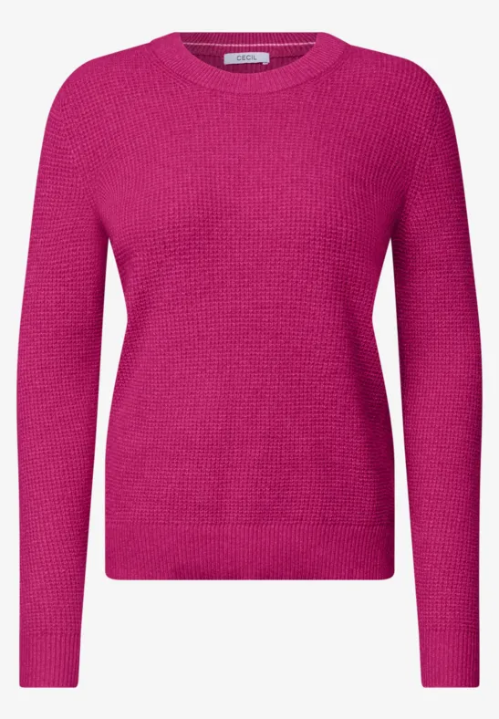 Schlichter, langärmliger Pullover in kräftigem Pink mit Rundhalsausschnitt.