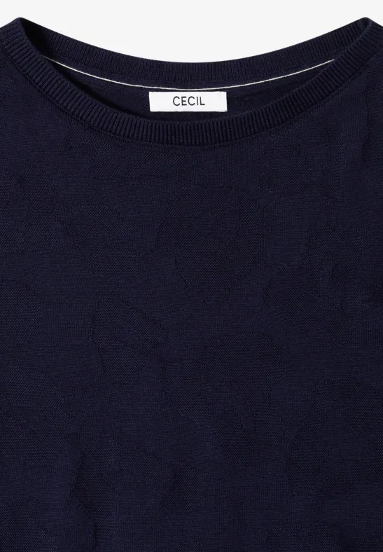 Schlichtes dunkelblaues Langarmshirt mit Rundhalsausschnitt und CECIL-Label im Nacken.