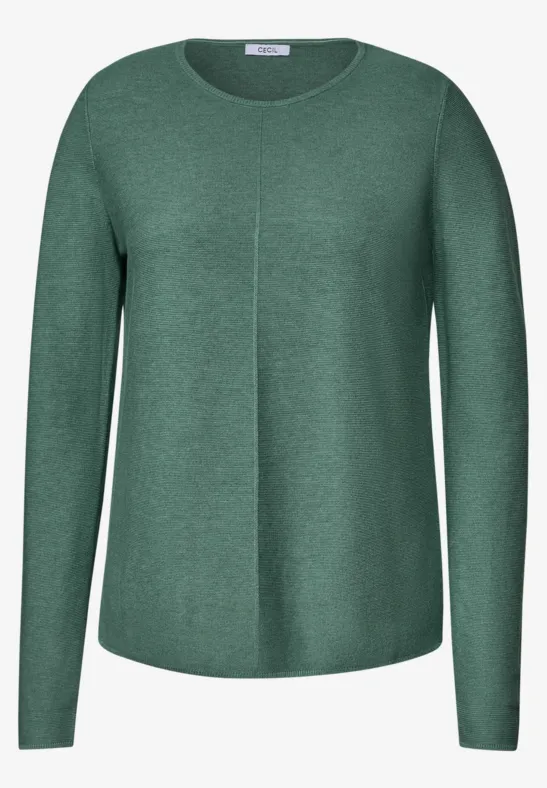 Grüner, langärmliger Pullover mit Rundhalsausschnitt und mittiger Naht.