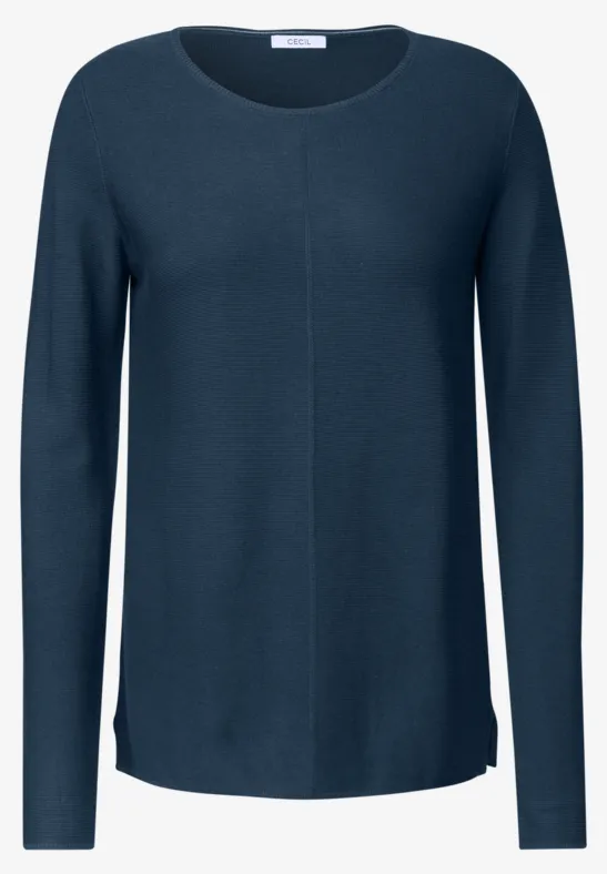 Dunkelblauer Langarm-Pullover mit Rundhalsausschnitt