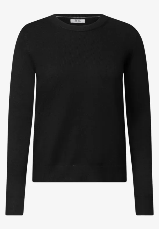 Pull noir basique à col rond et manches longues.