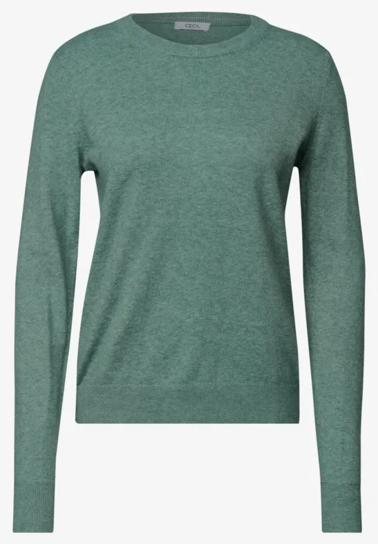 Schlichter grüner Pullover mit Rundhalsausschnitt und langen Ärmeln