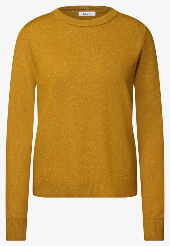 Senfgelber Strickpullover mit Rundhalsausschnitt und langen Ärmeln