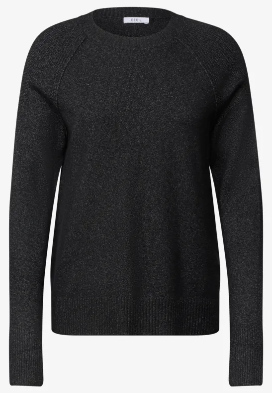 Schwarzer Langarm-Pullover mit Rundhalsausschnitt und schlichter Strickoptik.