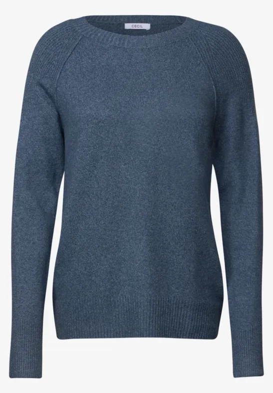 Schlichter, marineblauer Rundhalsausschnitt-Pullover mit langen Ärmeln und gerader Passform.
