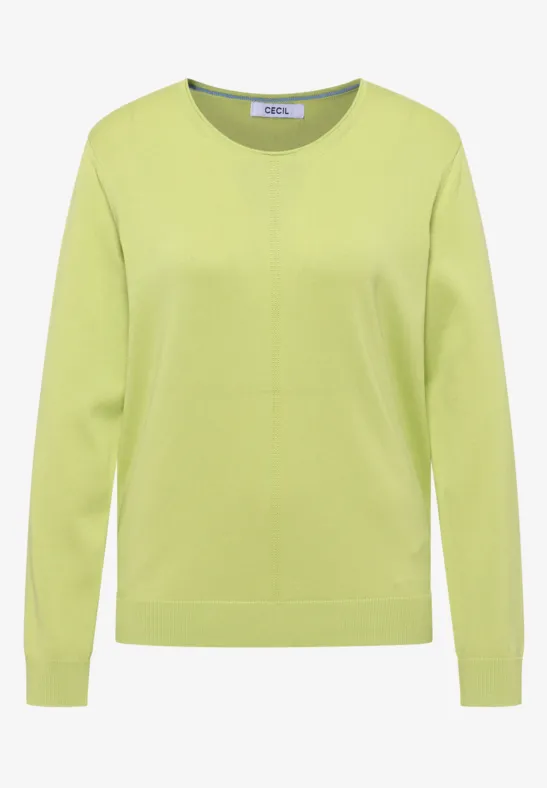 Hellgrüner, schlichter Pullover mit Rundhalsausschnitt und langen Ärmeln.