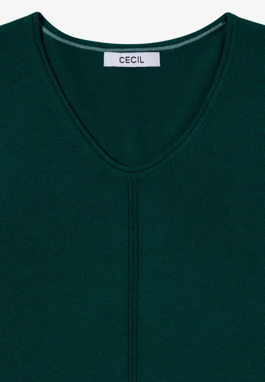 Dunkelgrünes V-Ausschnitt-Shirt von CECIL