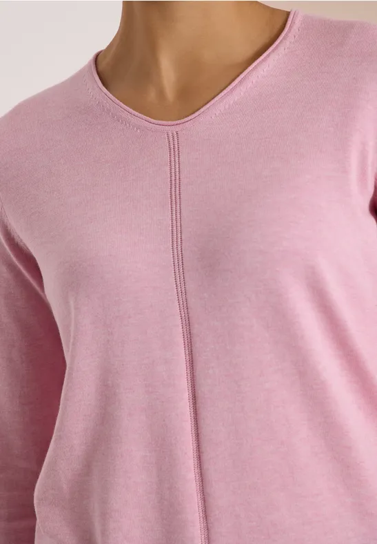 Rosa Pullover mit Rundhalsausschnitt und auffälliger Mittelnaht