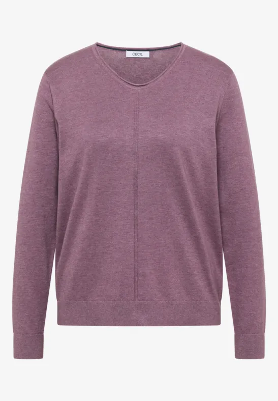 Lila V-Ausschnitt-Pullover mit langen Ärmeln