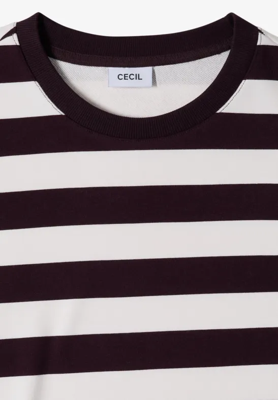 Schwarz-weiß gestreiftes T-Shirt mit Rundhalsausschnitt und CECIL-Label