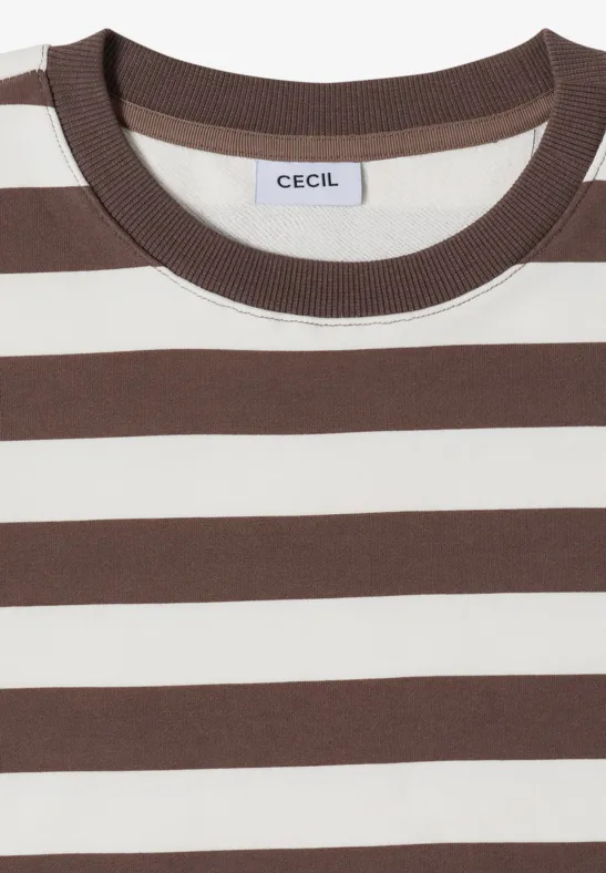 Braun-weiß gestreiftes T-Shirt mit Rundhalsausschnitt und CECIL-Label
