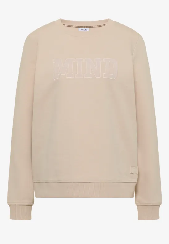 Sweatshirt beige à col rond avec logo MONO embossé.