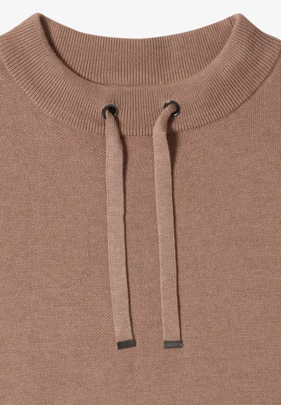 Brauner Pullover mit Rundhalsausschnitt und schmalem Kordelzug