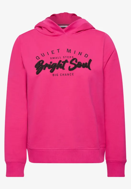 Pinkes Kapuzen-Sweatshirt mit dem Aufdruck "Quiet Mind, Bright Soul"