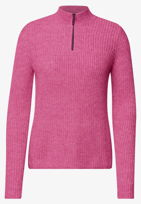 Rosa Strickpullover mit langem Arm und kurzem Reißverschluss