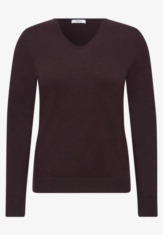 Pull marron foncé col en V manches longues.
