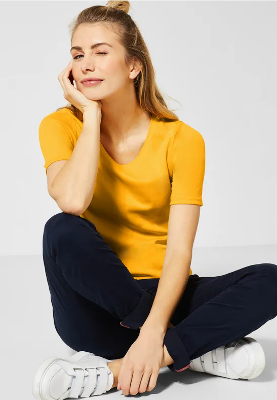 T-Shirt in Unifarbe mango yellow