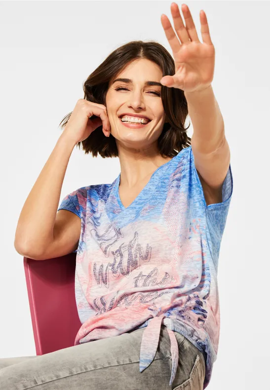 T-shirt met burn-out effect provence blue
