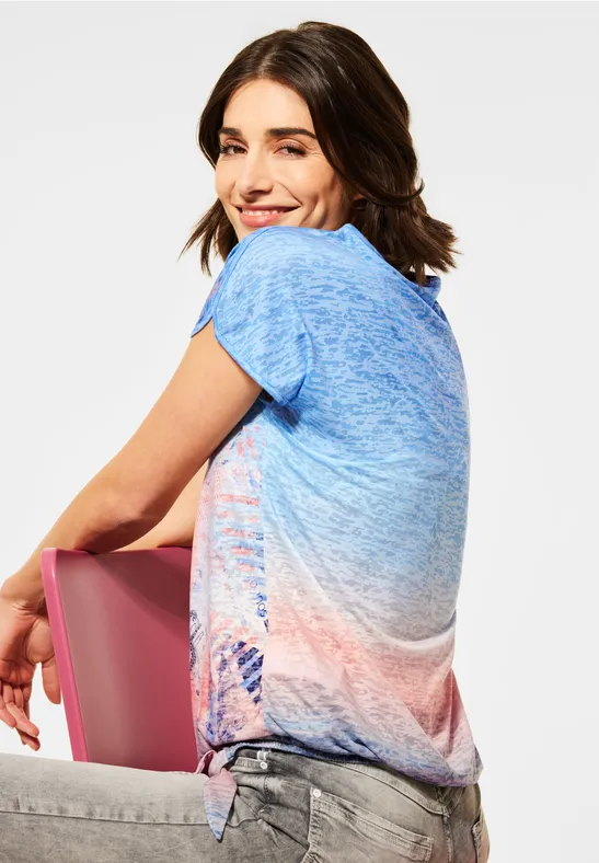 T-shirt met burn-out effect provence blue