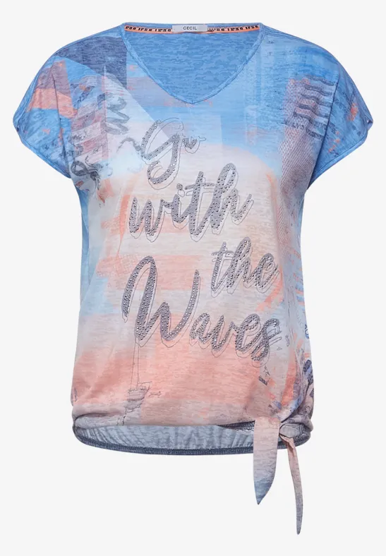 T-shirt met burn-out effect provence blue