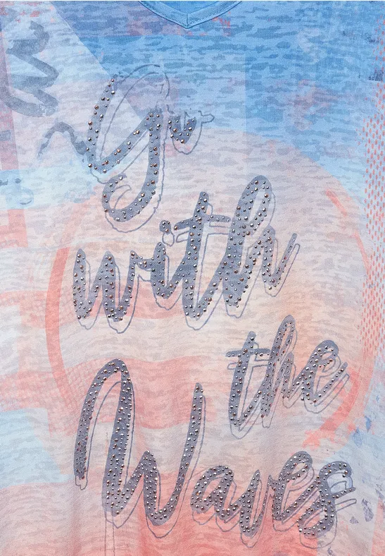 T-shirt met burn-out effect provence blue