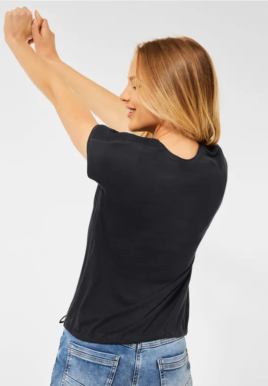 Shirt met gesmokte details carbon grey