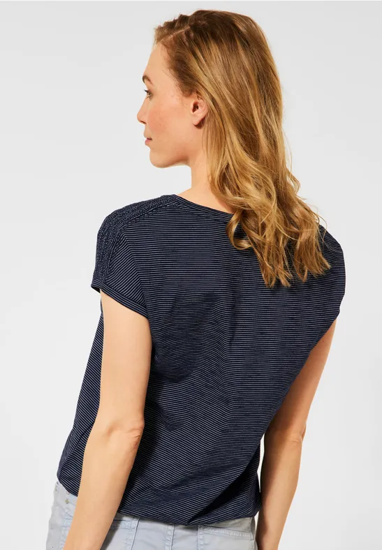 T-shirt met gesmokte details deep blue