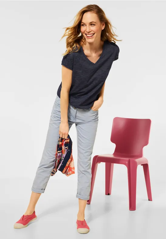 T-shirt met gesmokte details deep blue