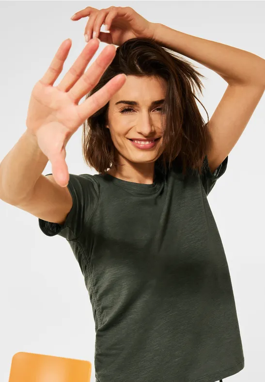 T-shirt met plooitjes utility olive