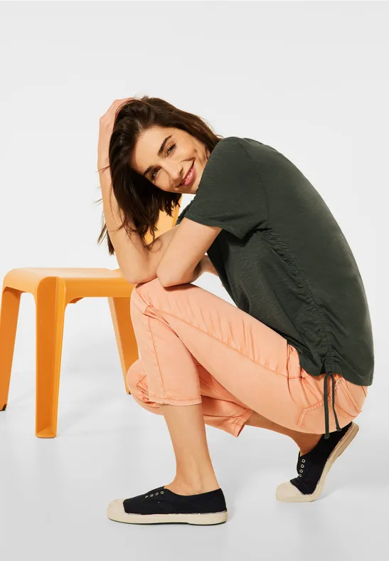 T-shirt met plooitjes utility olive