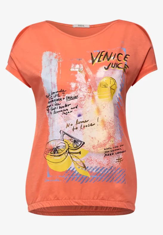 T-Shirt mit Print fresh coral