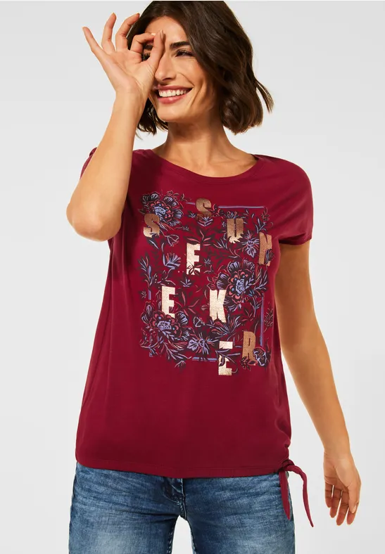 T-shirt met strikdetail copper brown