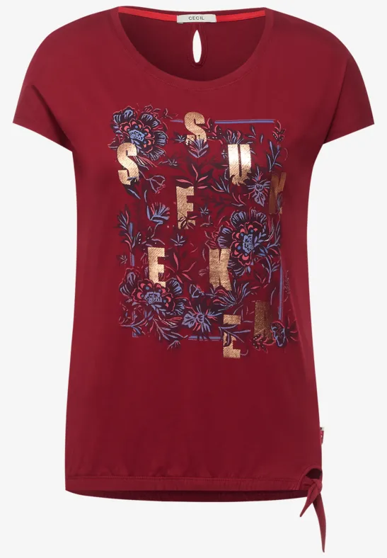 T-shirt met strikdetail copper brown