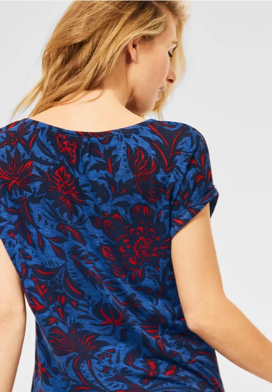 T-shirt avec imprimé à fleurs lake blue